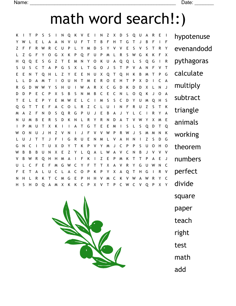 Printable Math Word Search Puzzles