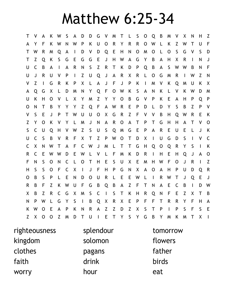 Matthew 6 25 34 Word Search WordMint