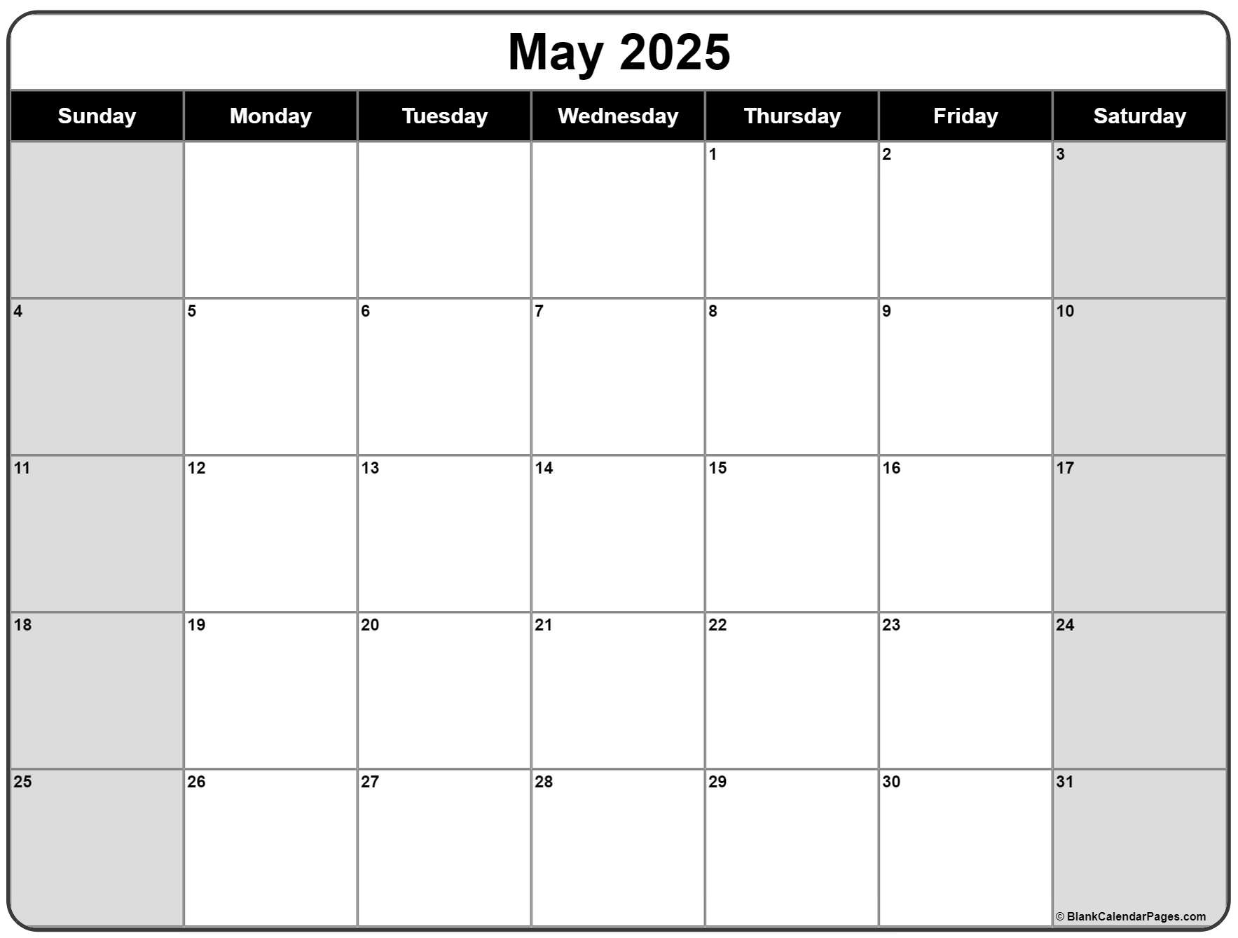 2025 Blank Calendar Template