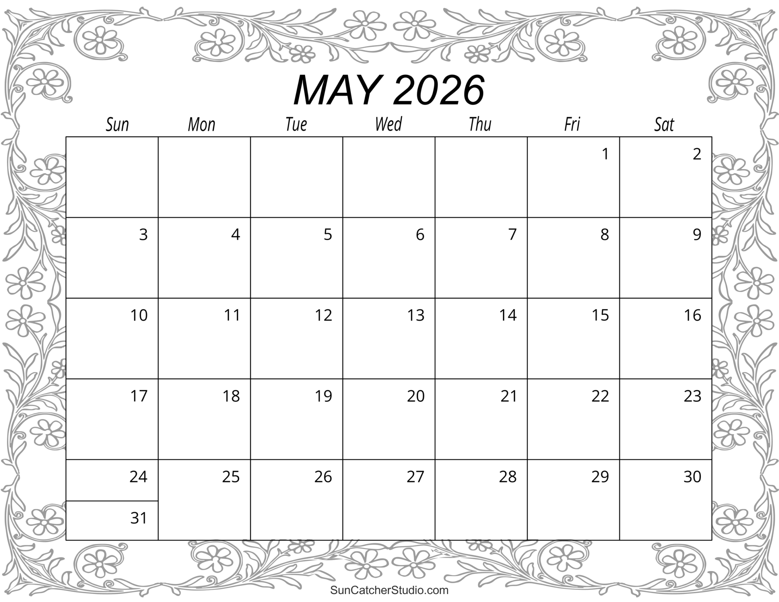 May 2026 Calendar Free Printable Free Printables Monograms 