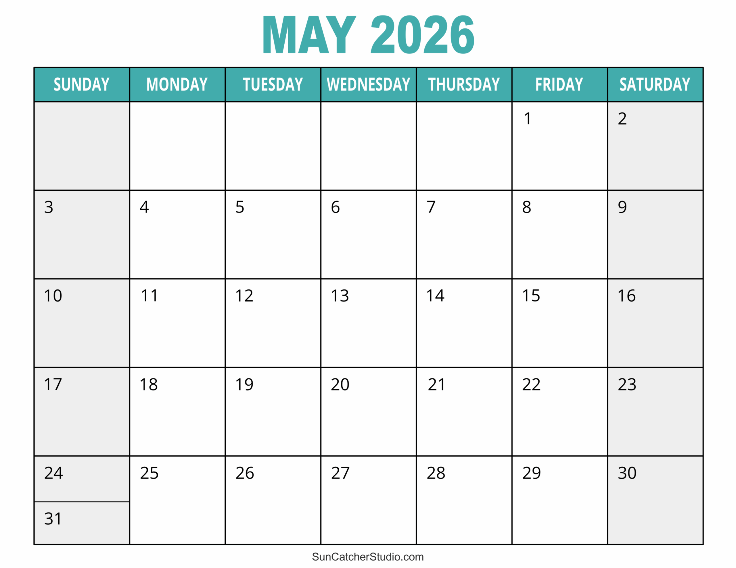 Blank Printable Calendars Monthly 2026