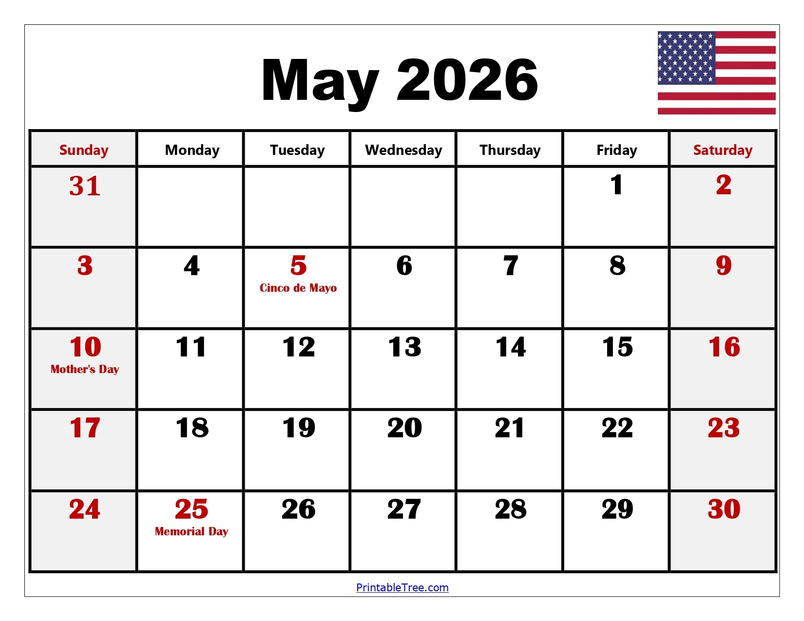 Blank Calendar 2026 May Pdf