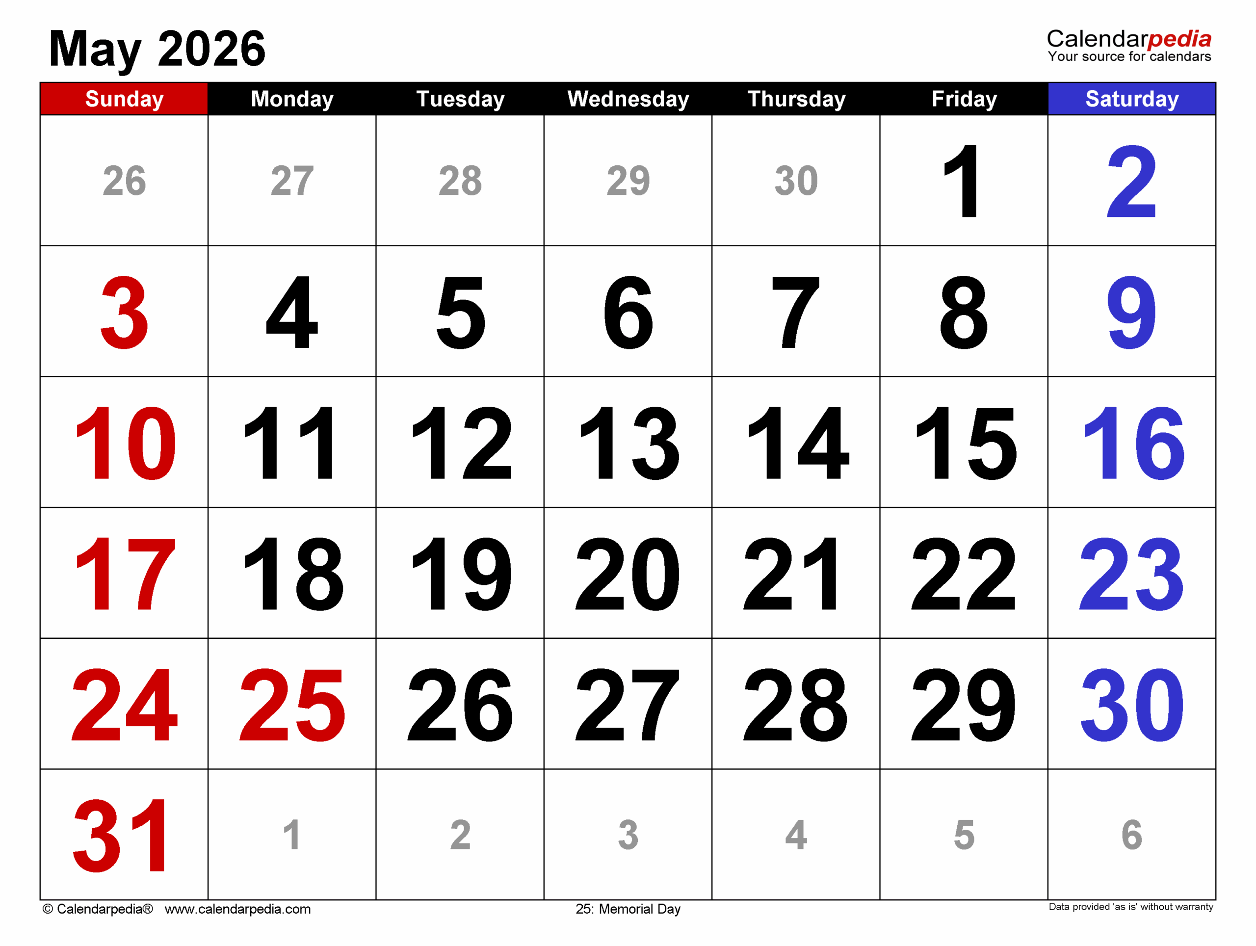 May 2026 Calendar Canada