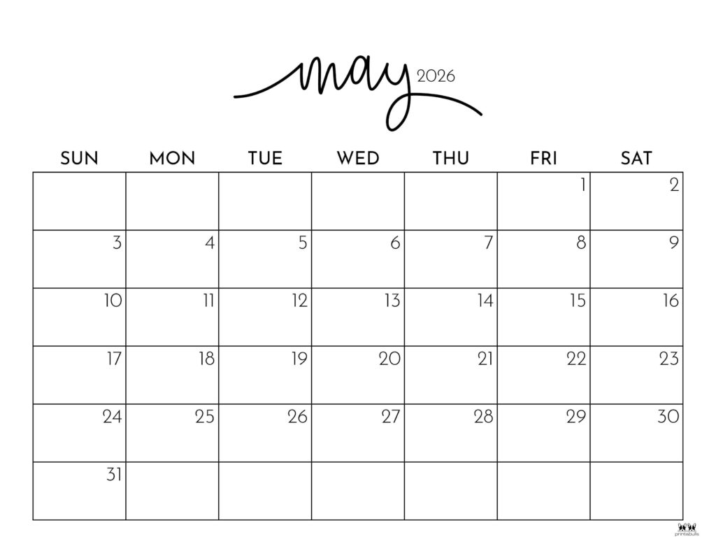 Blank May 2026 Calendar Page