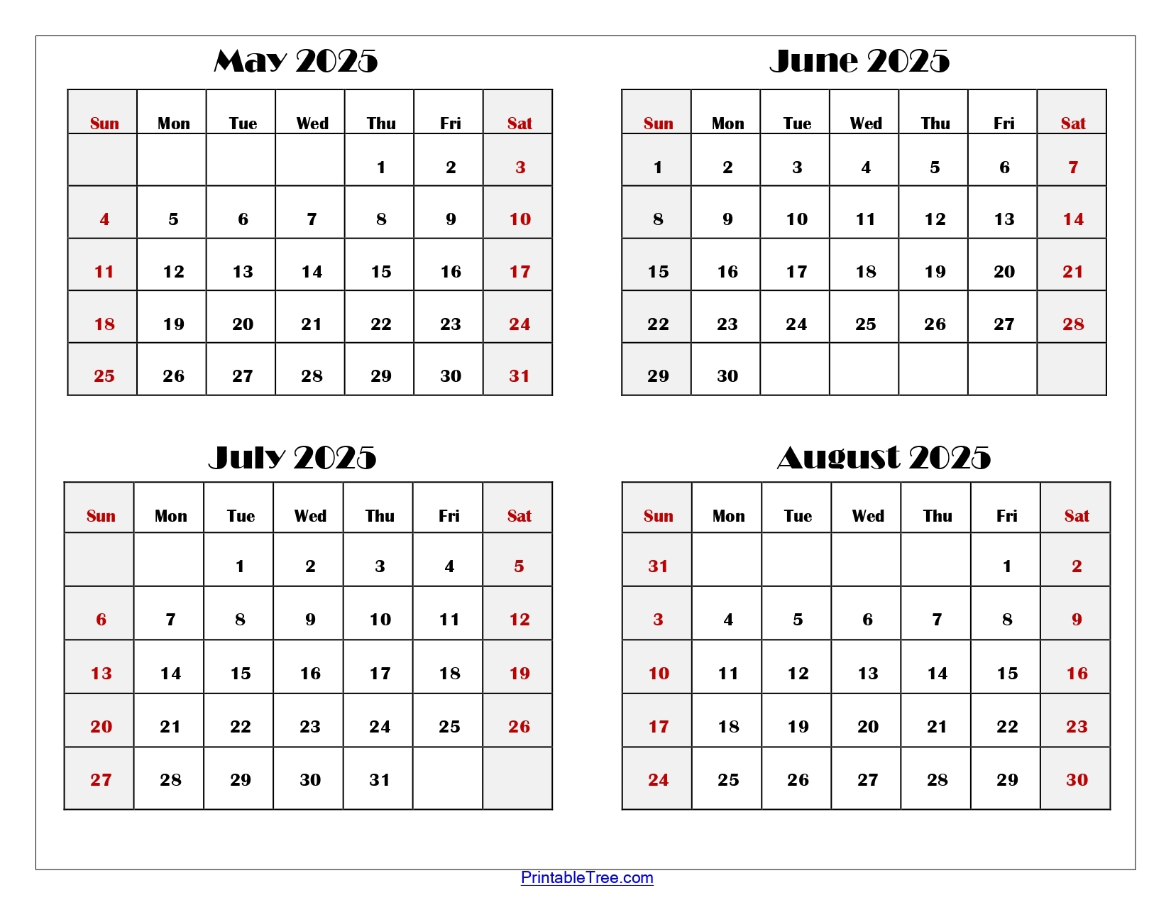 Blank Calendar August 2025 - May 2026