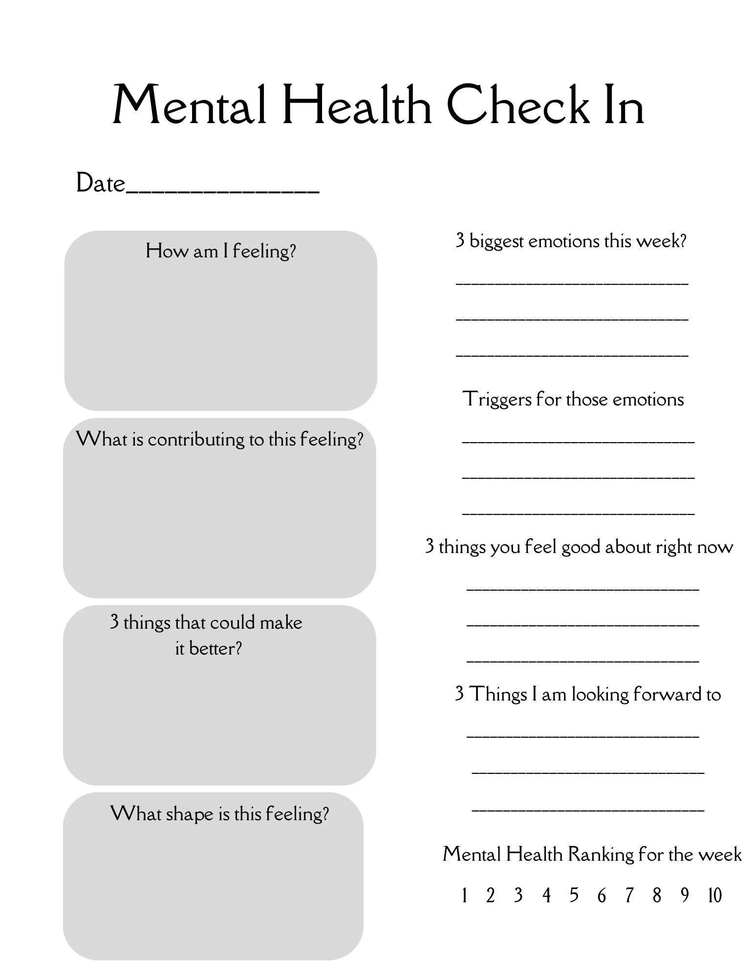 Mental Health Check In Digital Printable For Therapists 