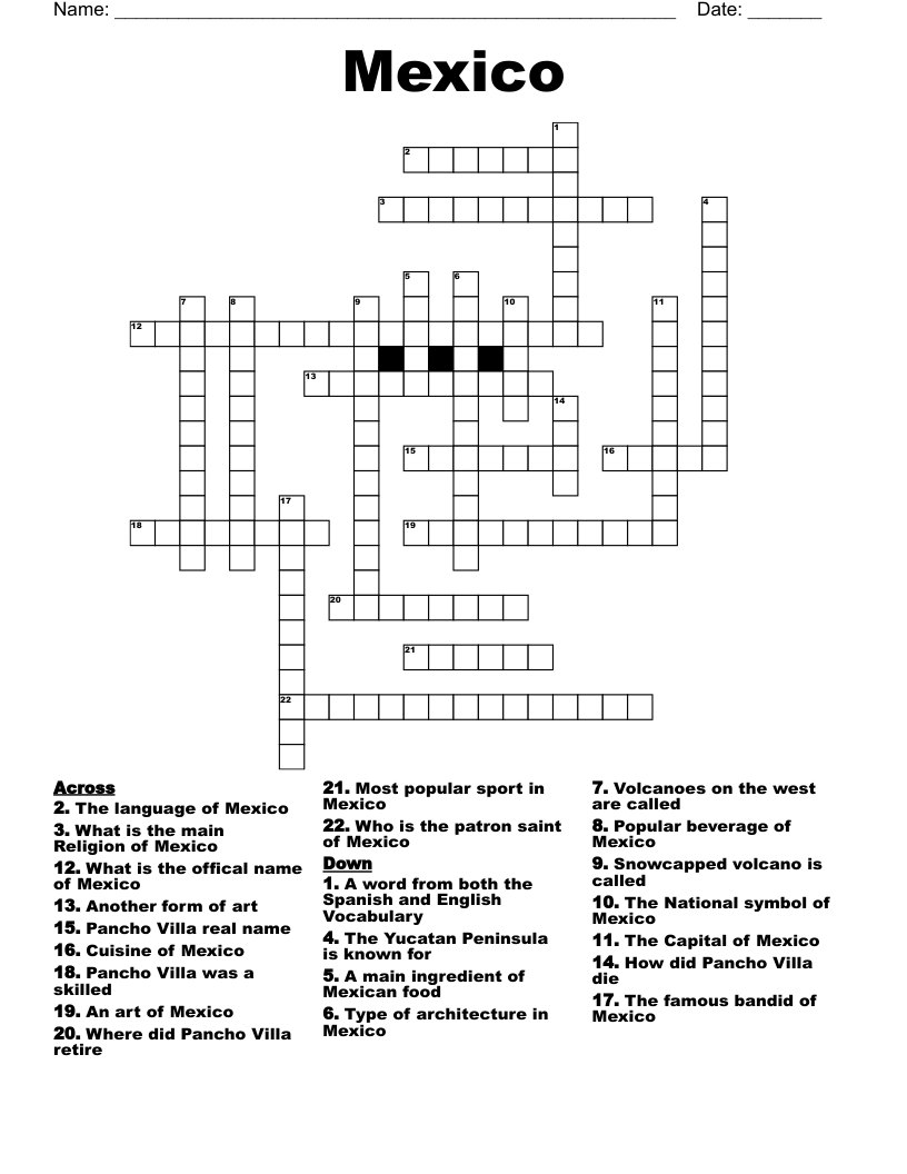Mexico Crossword WordMint