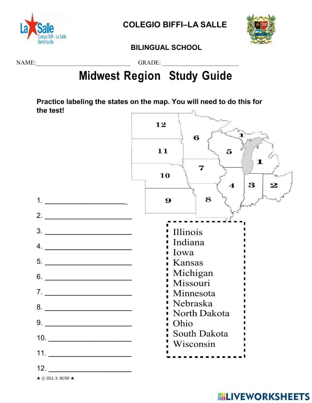 Midwest Region Free Interactive Worksheets 1203676