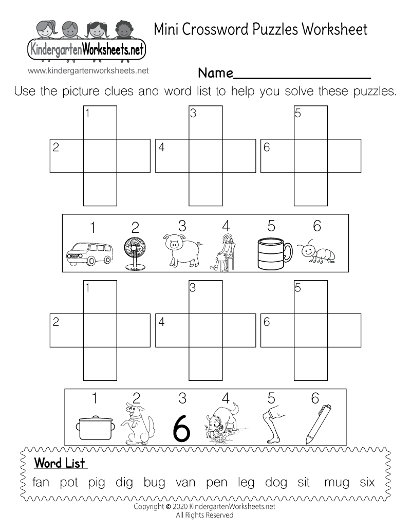 Crossword Puzzles For Kindergarten Free Printable