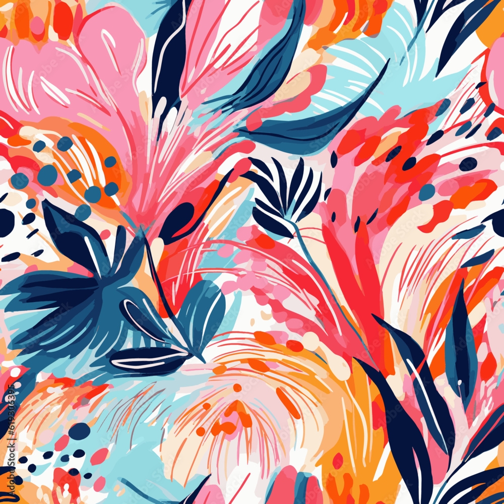 Modern Tropical Floral Pattern Abstract Design Featuring Bold Seamless Colors For A Contemporary Unique Print Seamless Pattern Infinitely Tileable Stock Vector Adobe Stock