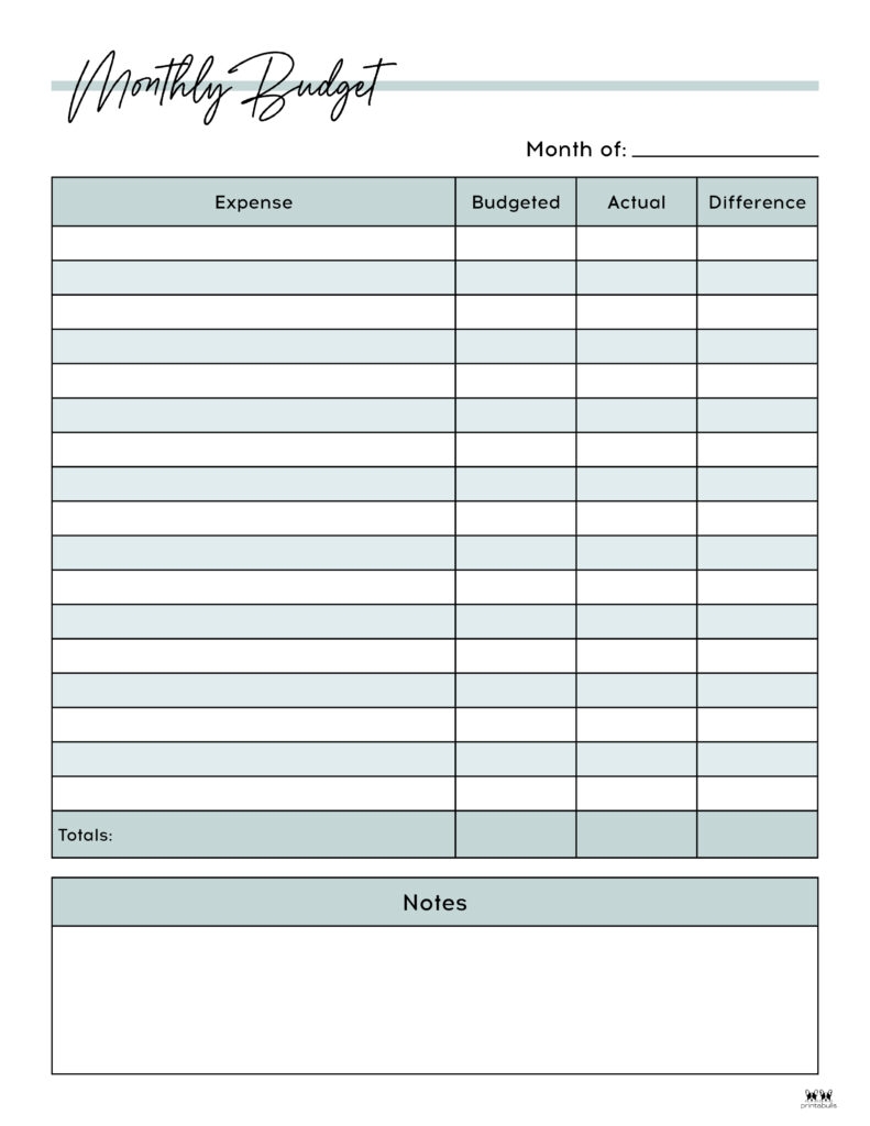 Free Printable Monthly Budget Worksheet