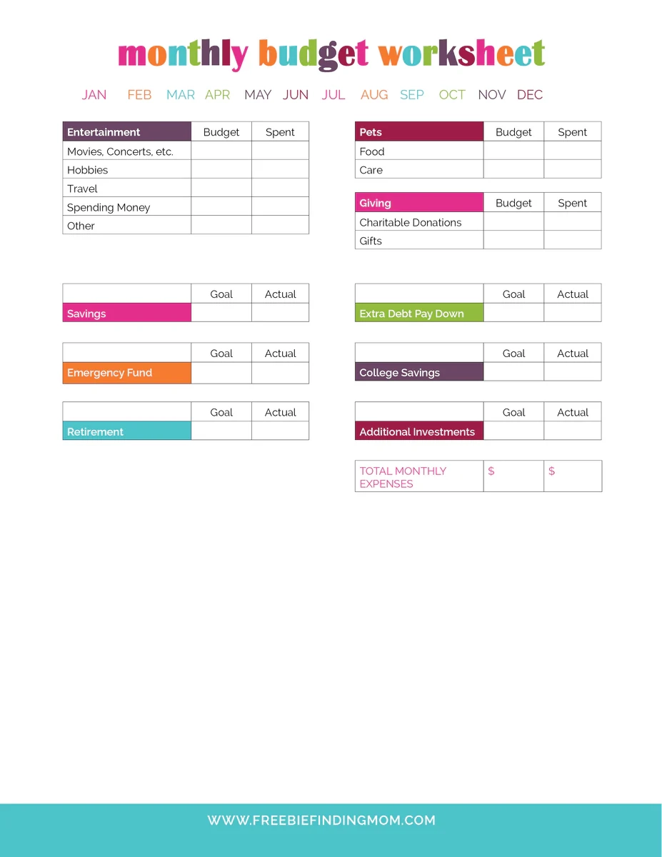 Budget Worksheet Printable