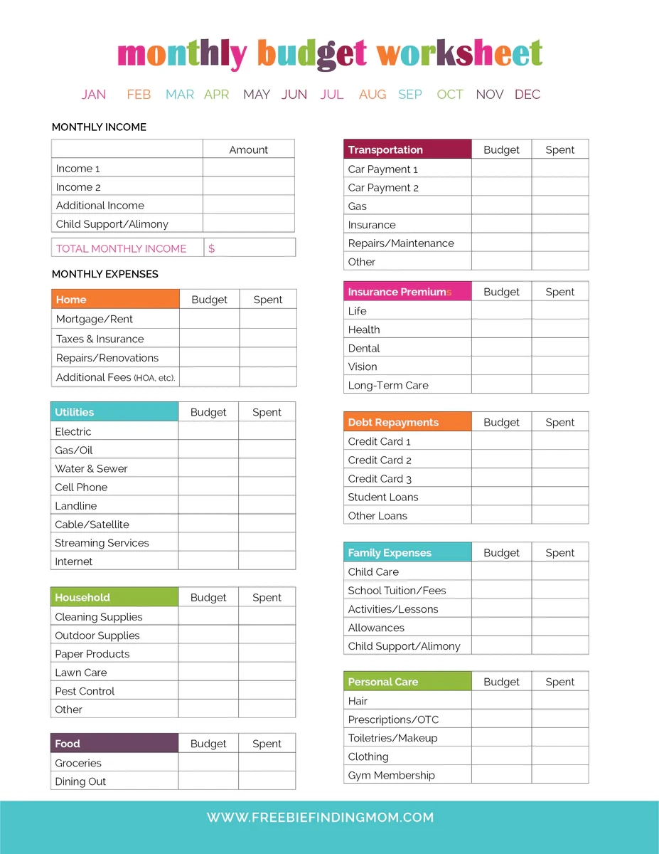 Printable Budget Worksheet