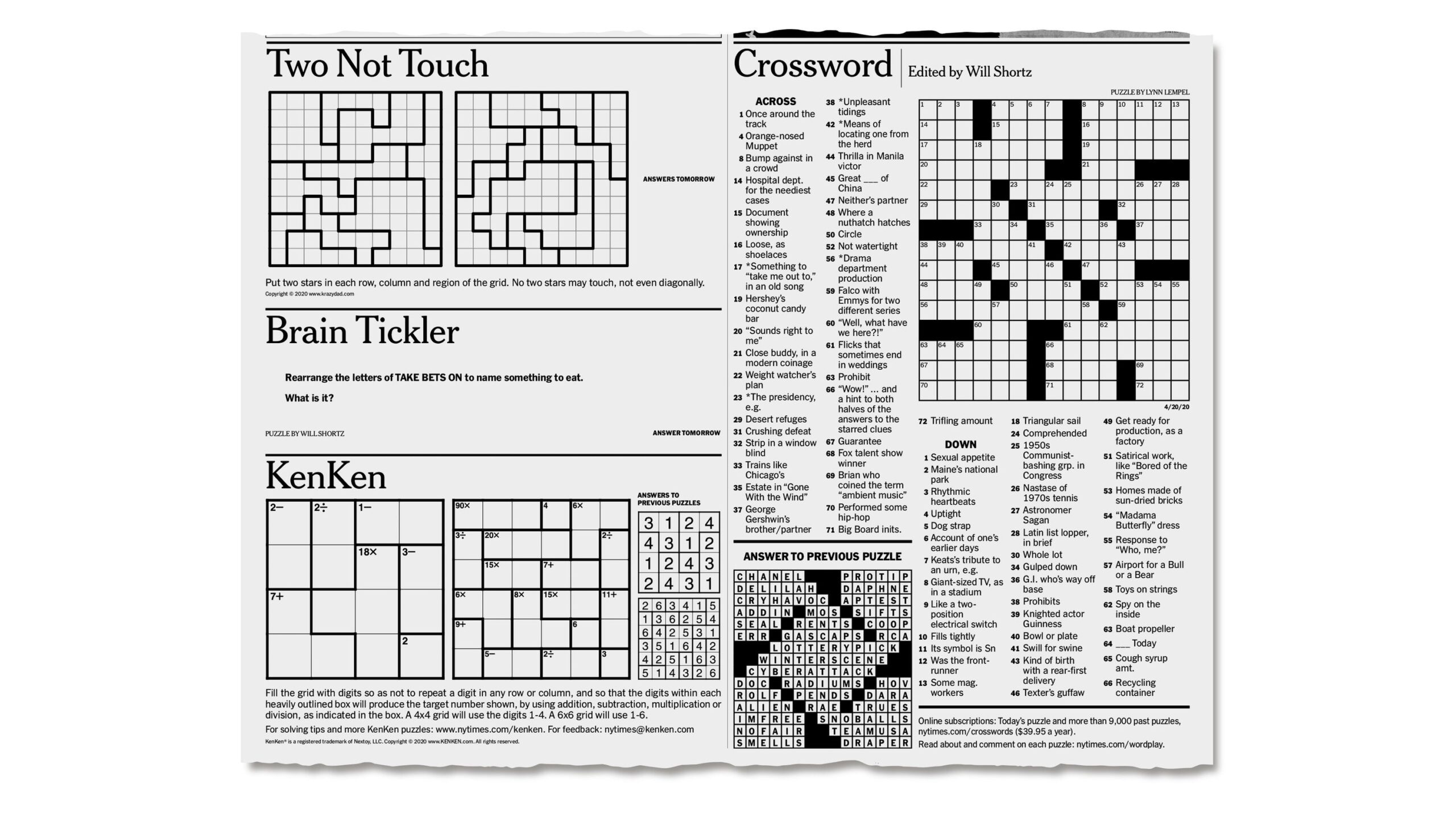 Printable New York Times Crosswords Puzzles