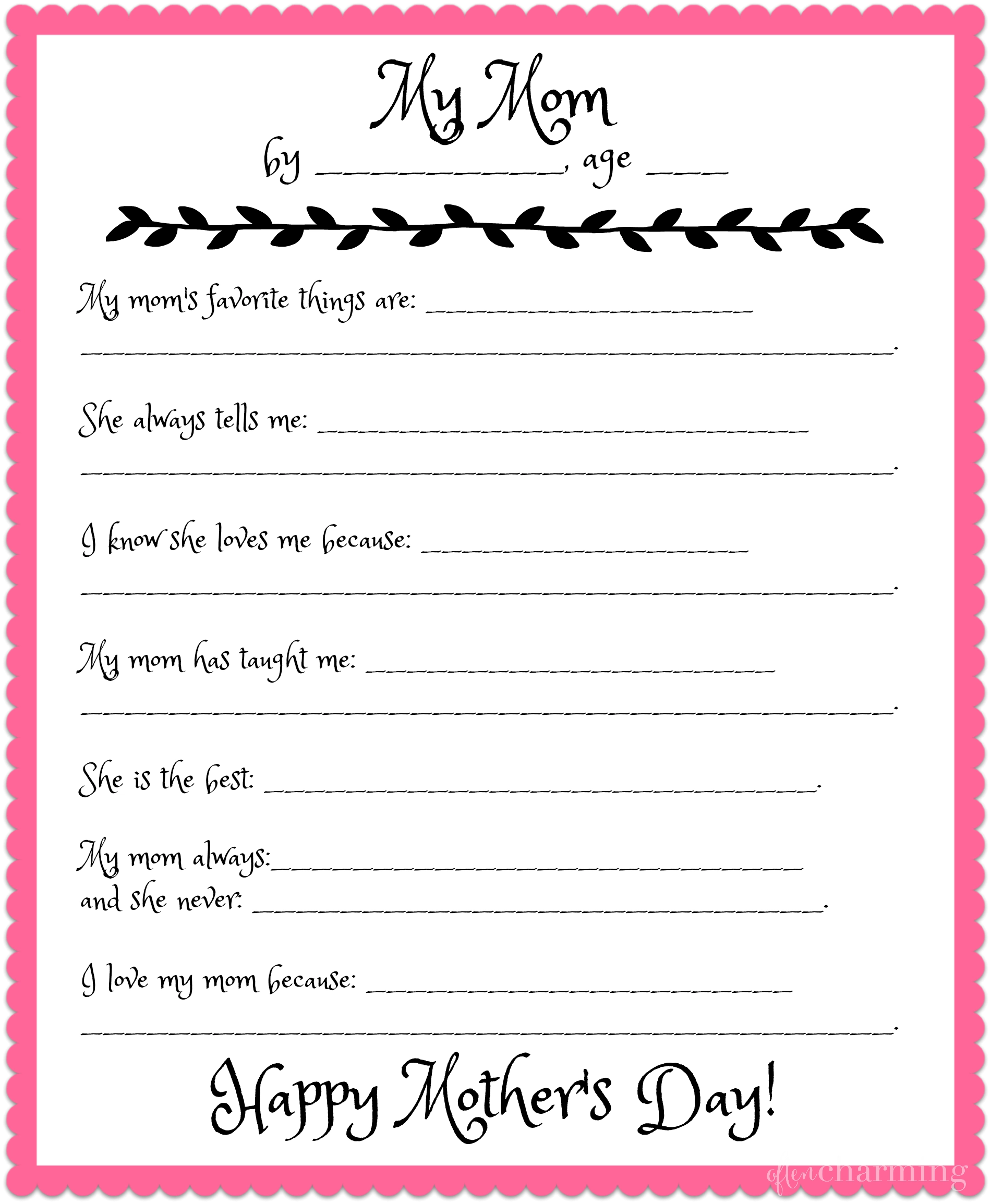 Free Printable Mother's Day Worksheets