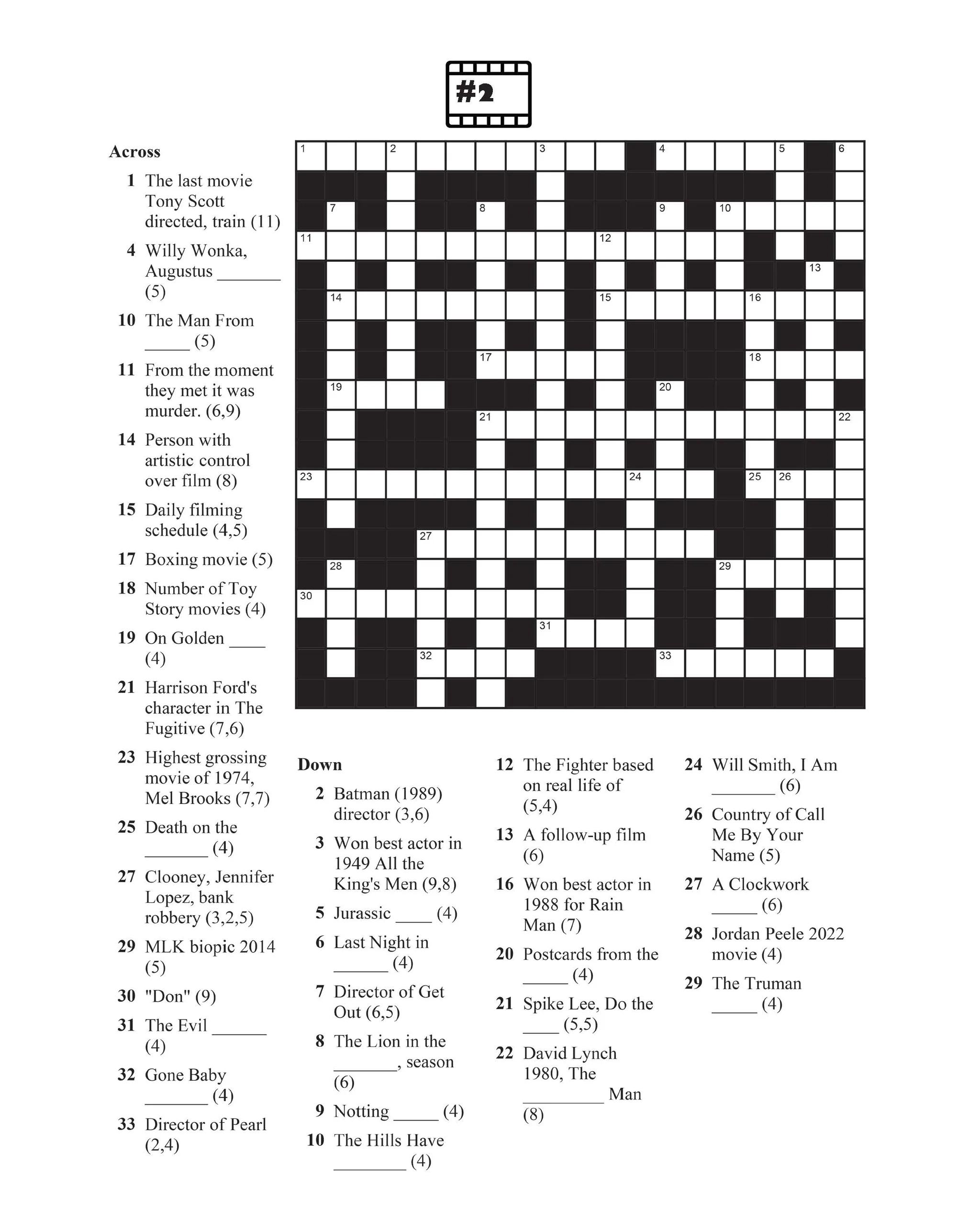 Printable Crossword Puzzles Movies