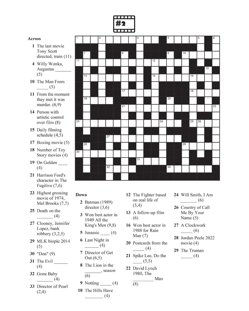 Printable Movie Trivia Crossword Puzzles