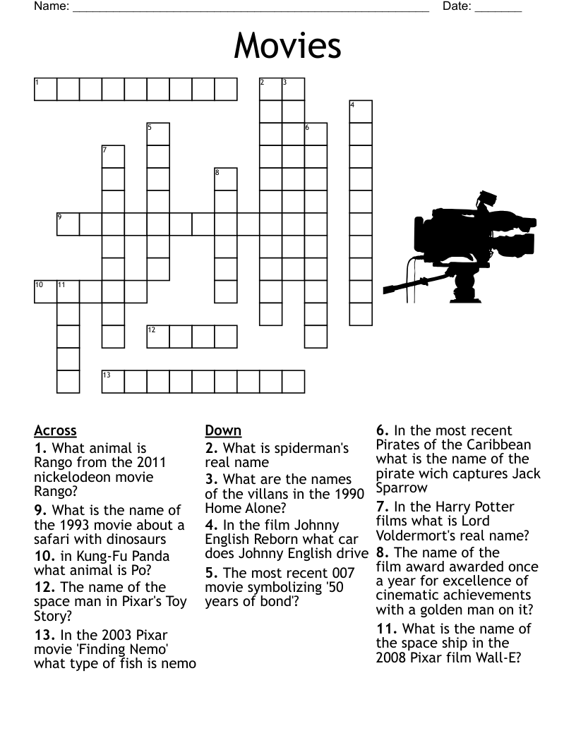 Crossword Puzzles Movies Printable