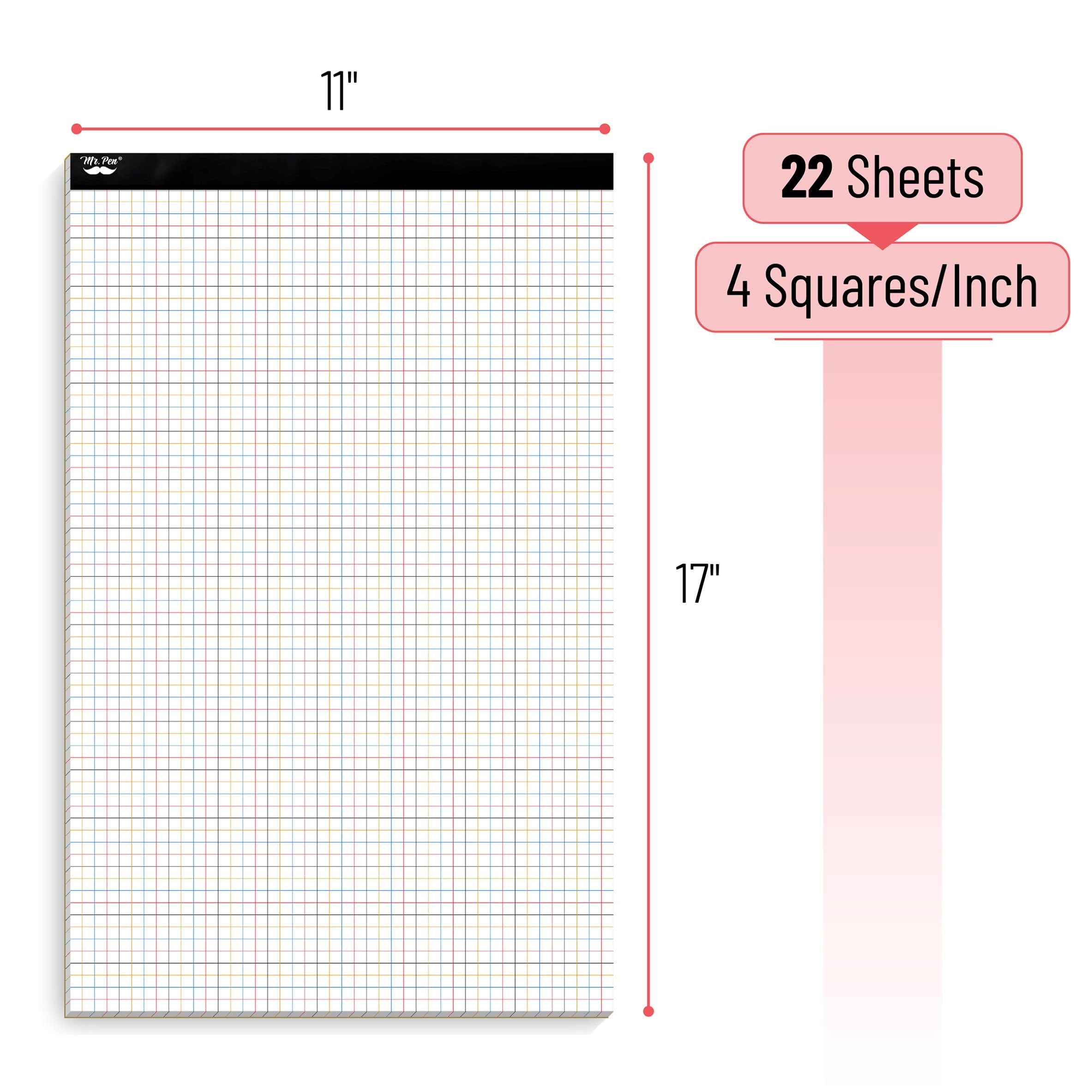 Mr Pen Graph Paper 22 Sheets 17 X 11 4 X 4 4 Squares Per Inch Coloured Ruled Graphic Paper Grid Paper Graph Paper Pad 1 4 Graph Paper 