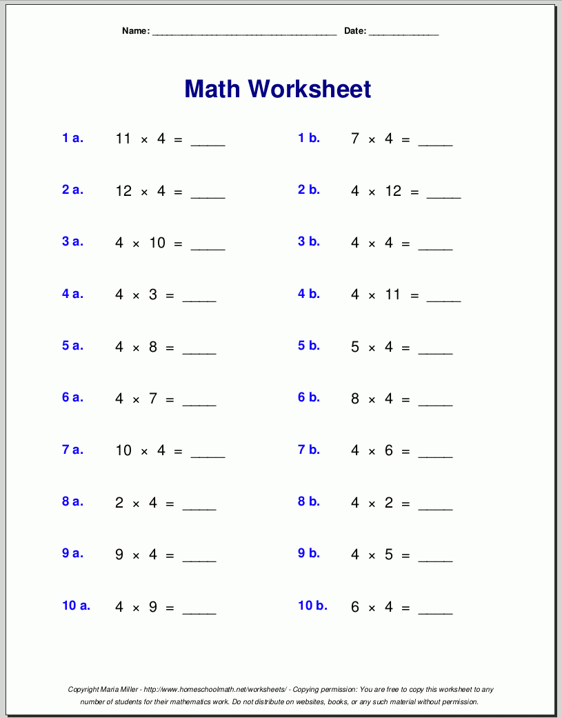 Printable Multiplication Worksheets Pdf