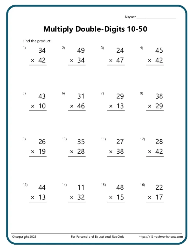 Free Multiplication Worksheets Printable
