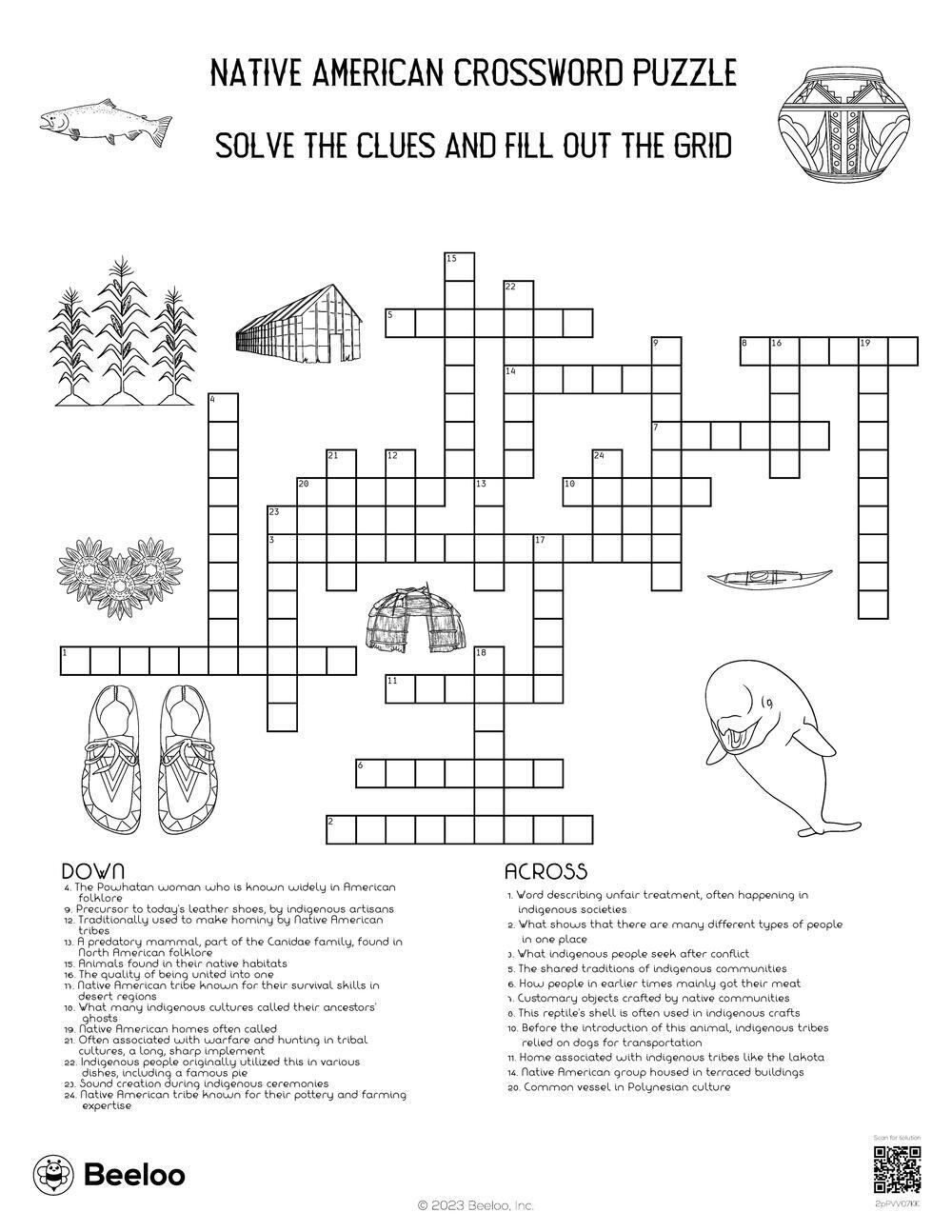 Native American Crossword Puzzle Beeloo Printable Crafts And 