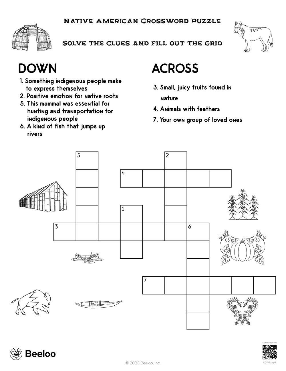 Native American Crossword Puzzle Beeloo Printable Crafts And 