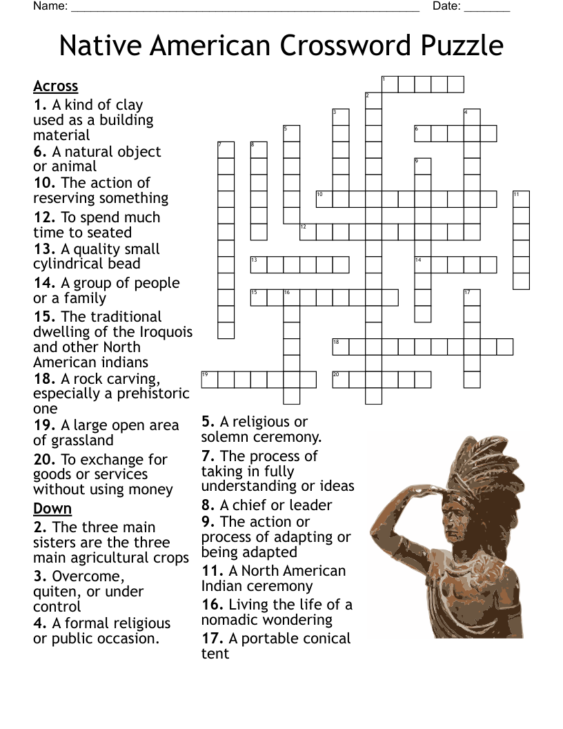 Native American Crossword Puzzles Kids Printable