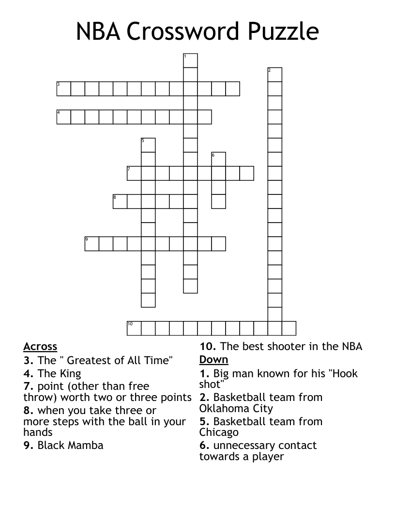 Nba Teams Crossword Puzzles Printable