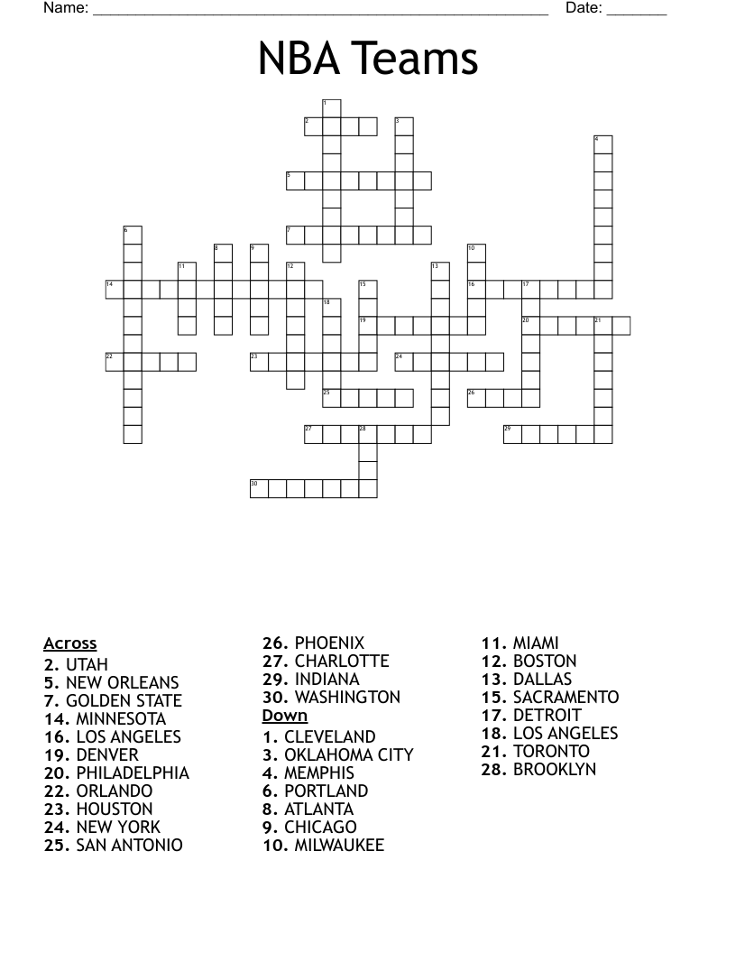 Nba Crossword Puzzles Printable