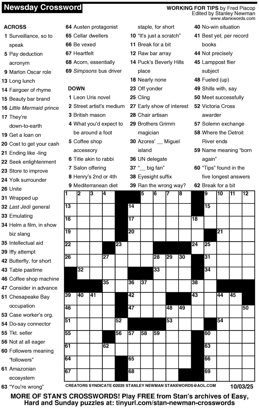 Newsday Crossword Puzzle Creators Syndicate