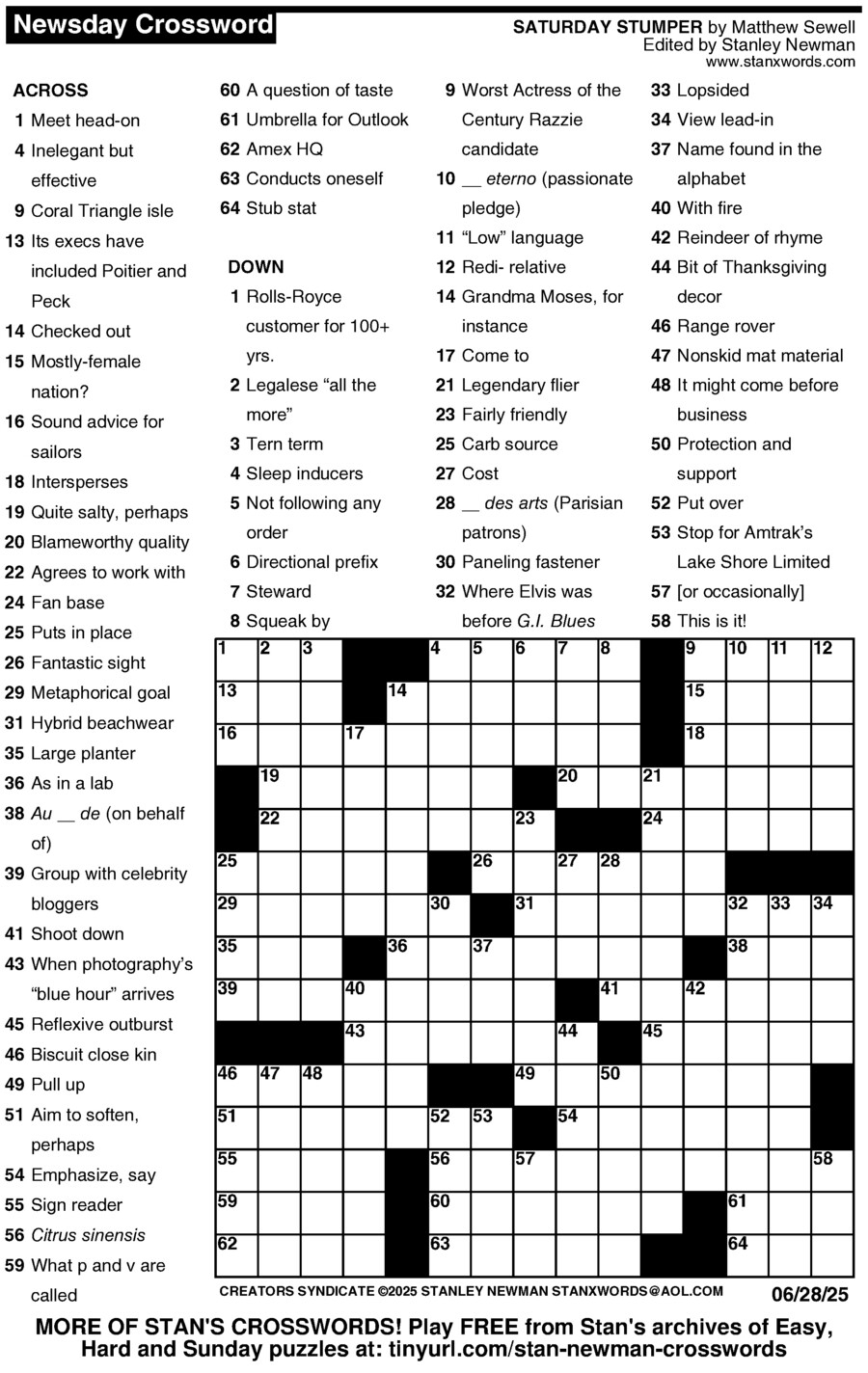 Free Printable Daily Crossword Puzzles 2025