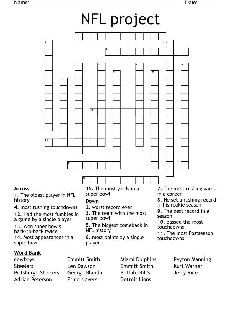 Nfl Football Crossword Puzzles Printable