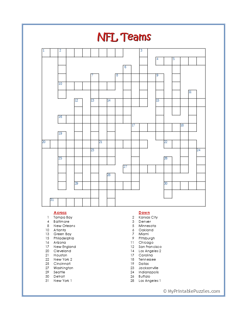 Printable Football Crossword Puzzles