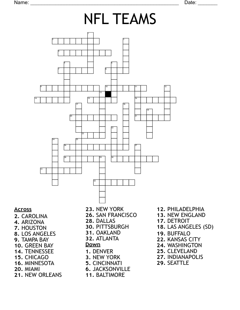 Nfl Crossword Puzzles Printable
