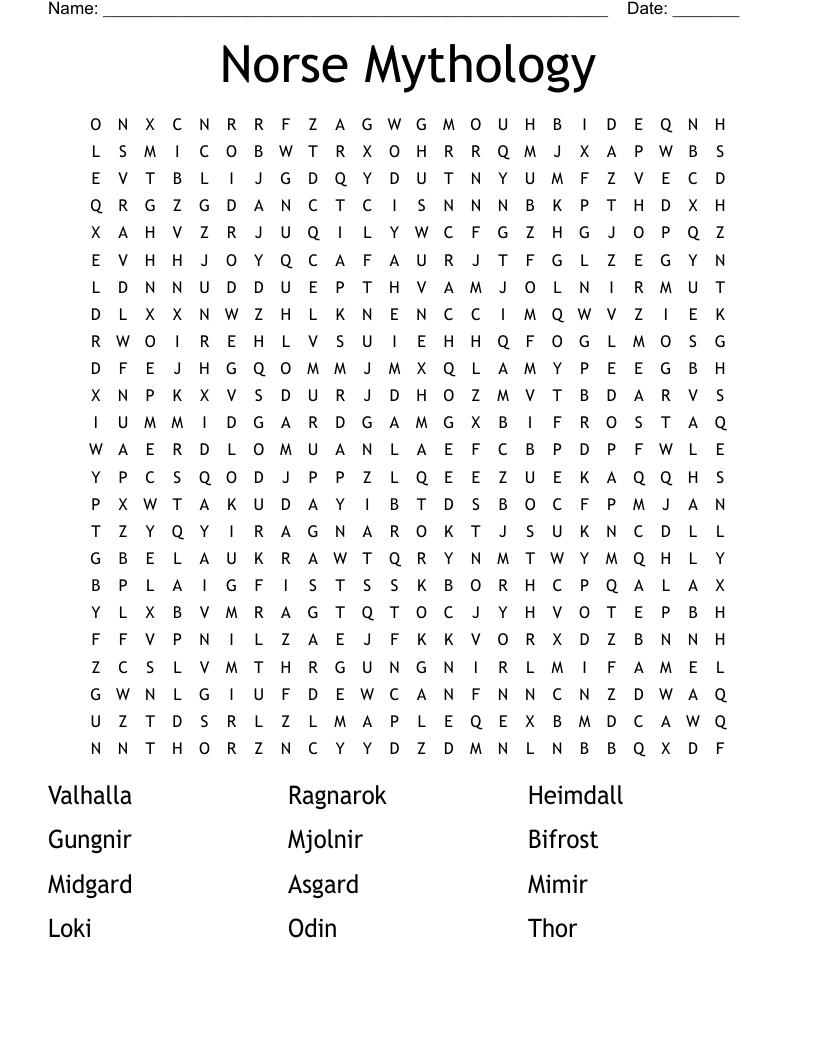 Norse Mythology Crossword Puzzles Printable