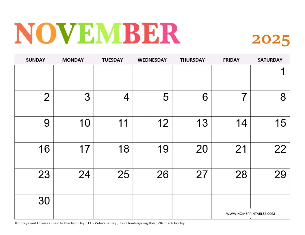 November 2025 Calendar Pdf