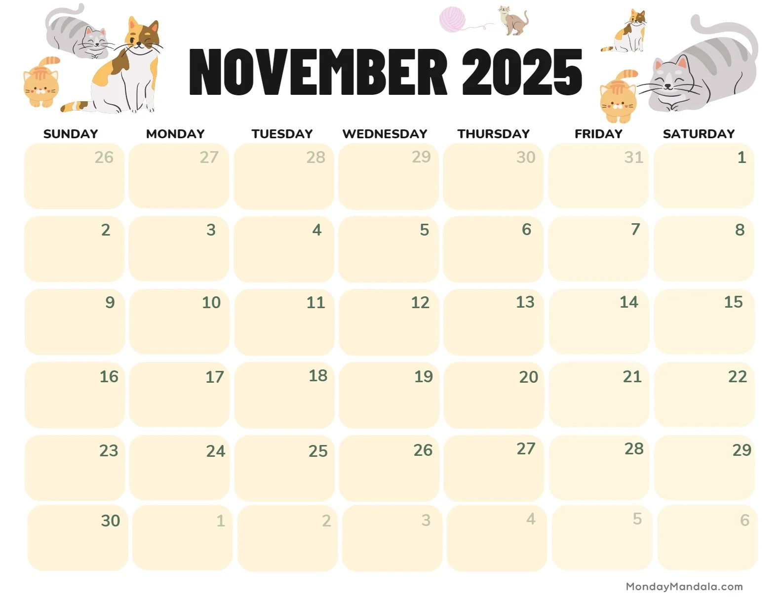November 2025 Calendar 52 Free PDF Printables 