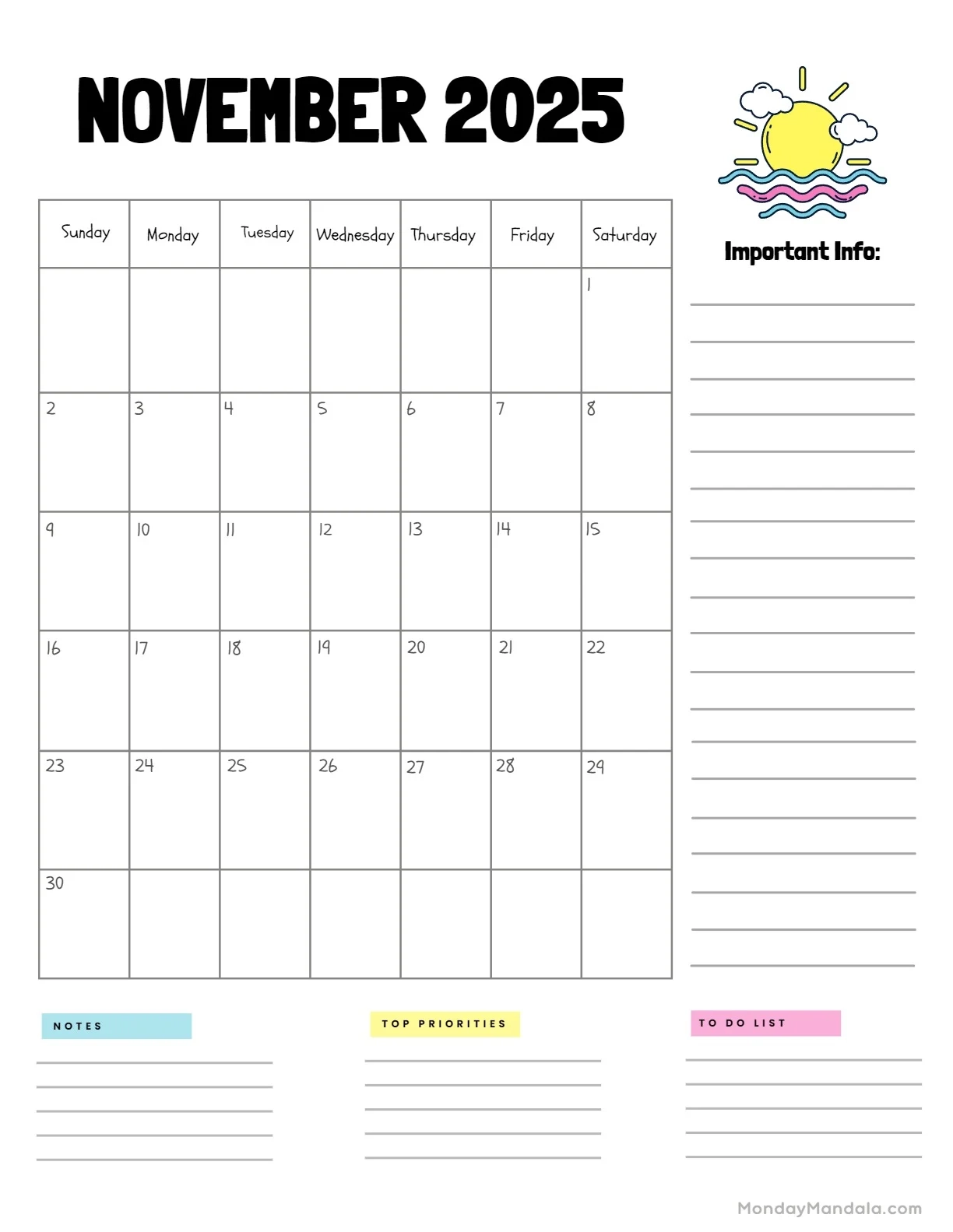 November 2025 Blank Calendar Printable Free