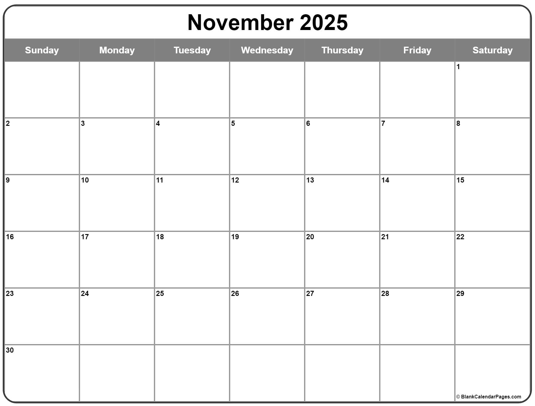 Blank Calendar November 2025