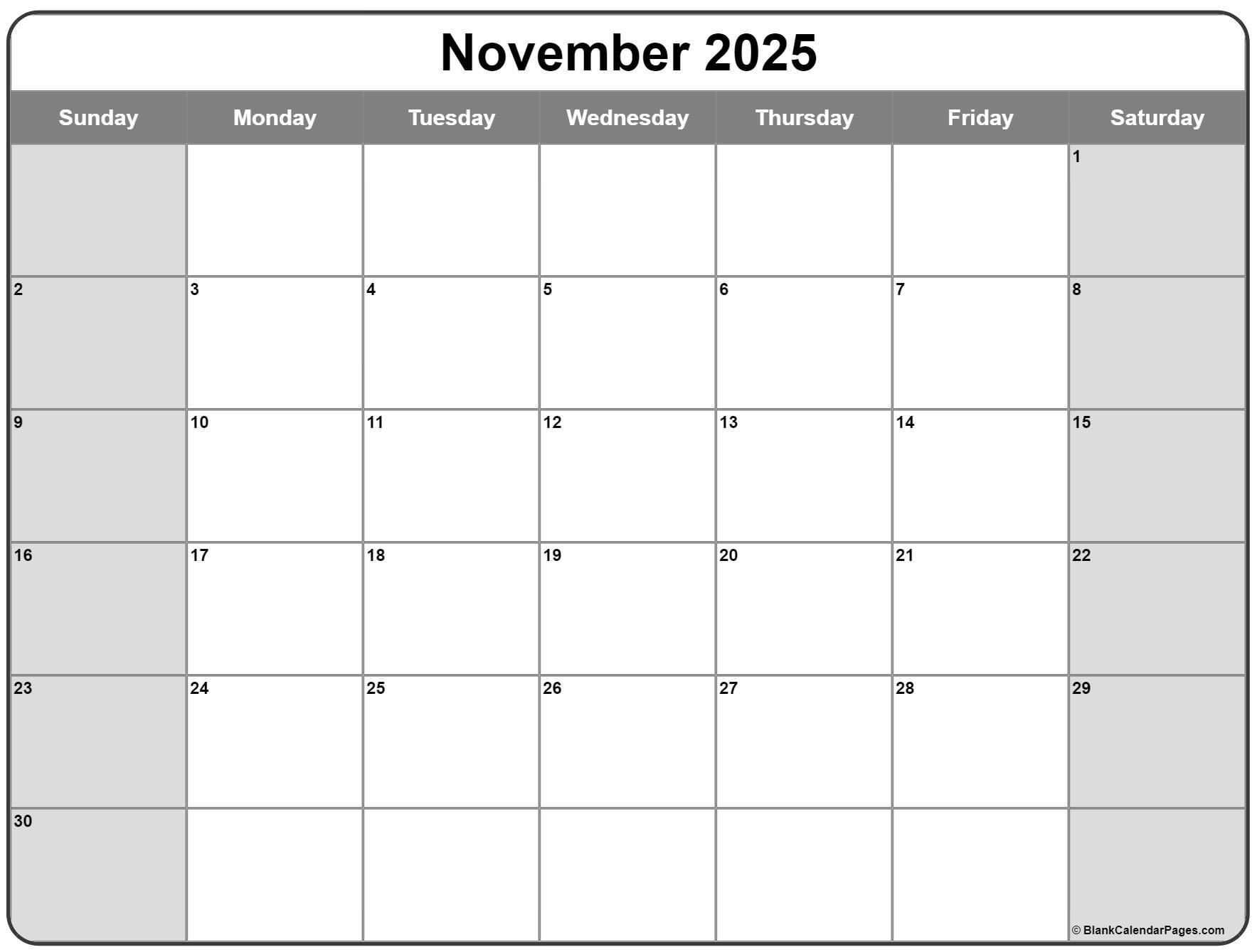 Blank November 2025 Calendar Printable Pdf