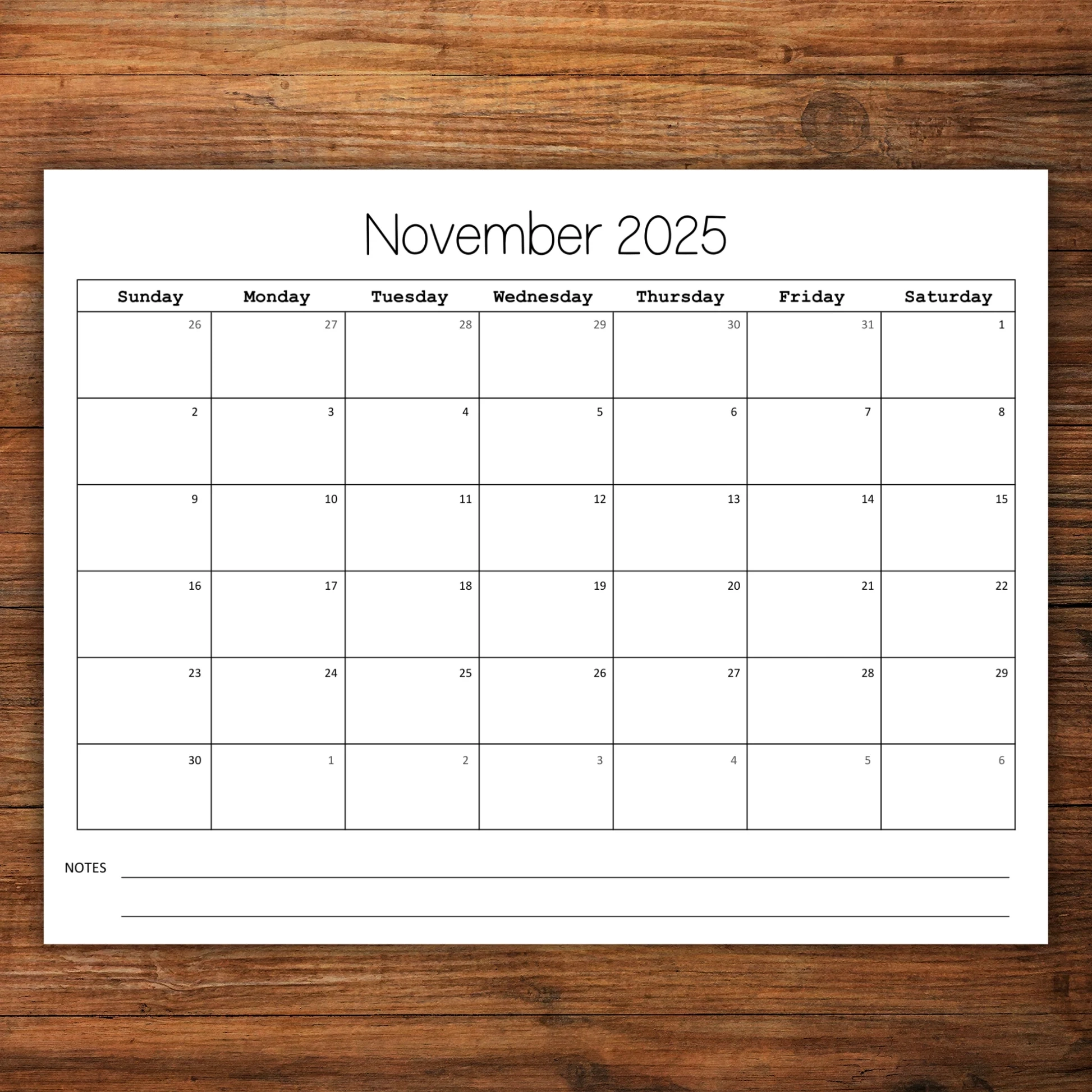 Blank Calendar Pages November 2025