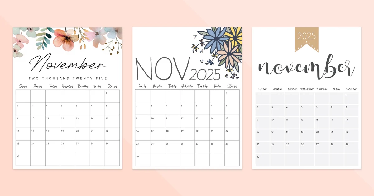 November 2025 Calendar Printable PDF Templates