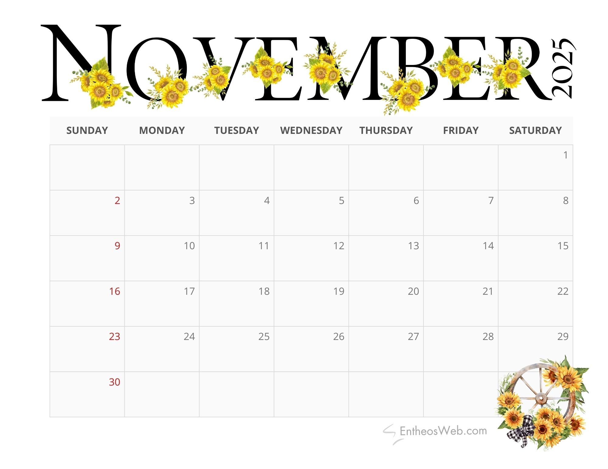 November 2025 Printable Blank Calendar
