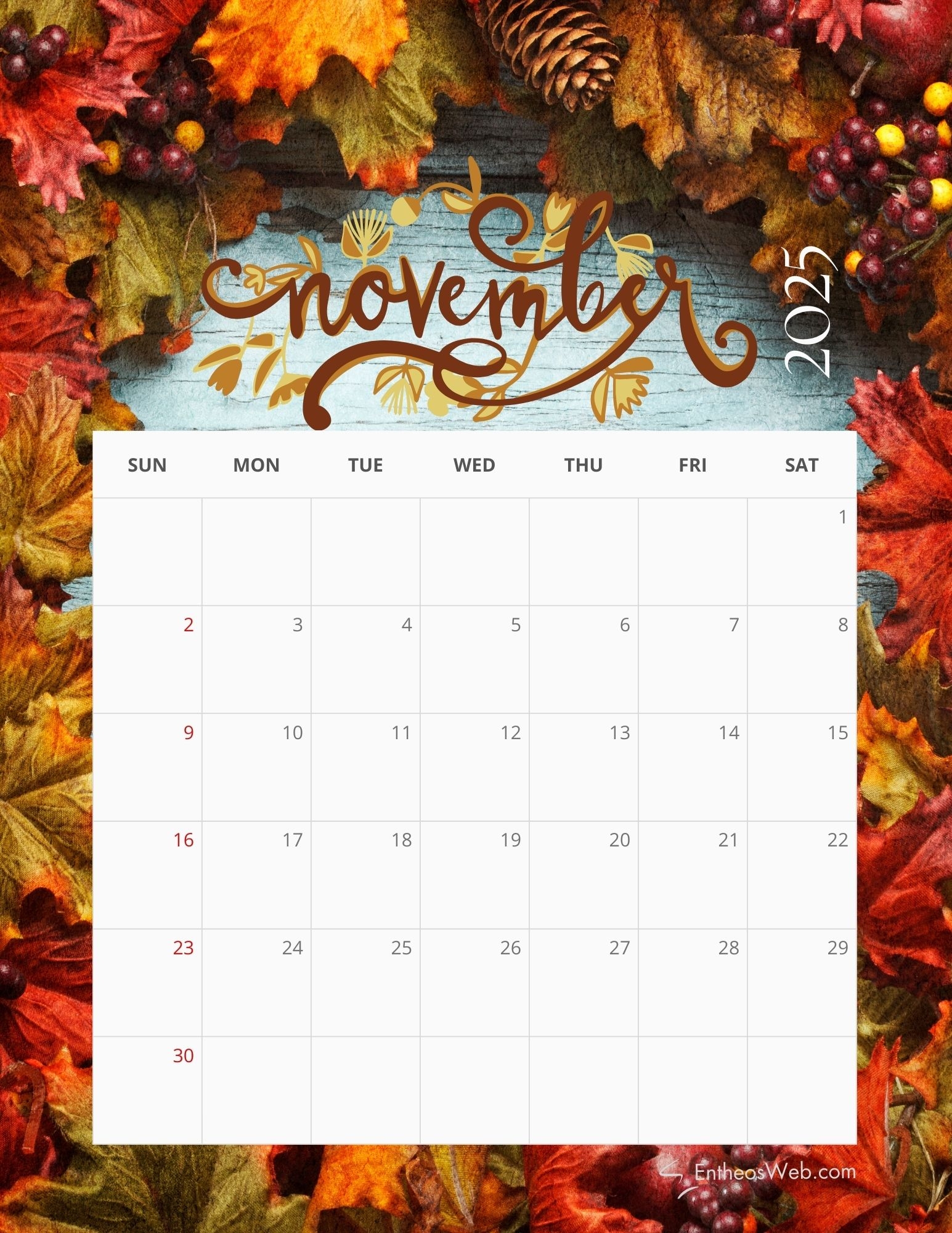 November 2025 Calendar Printable Pdf