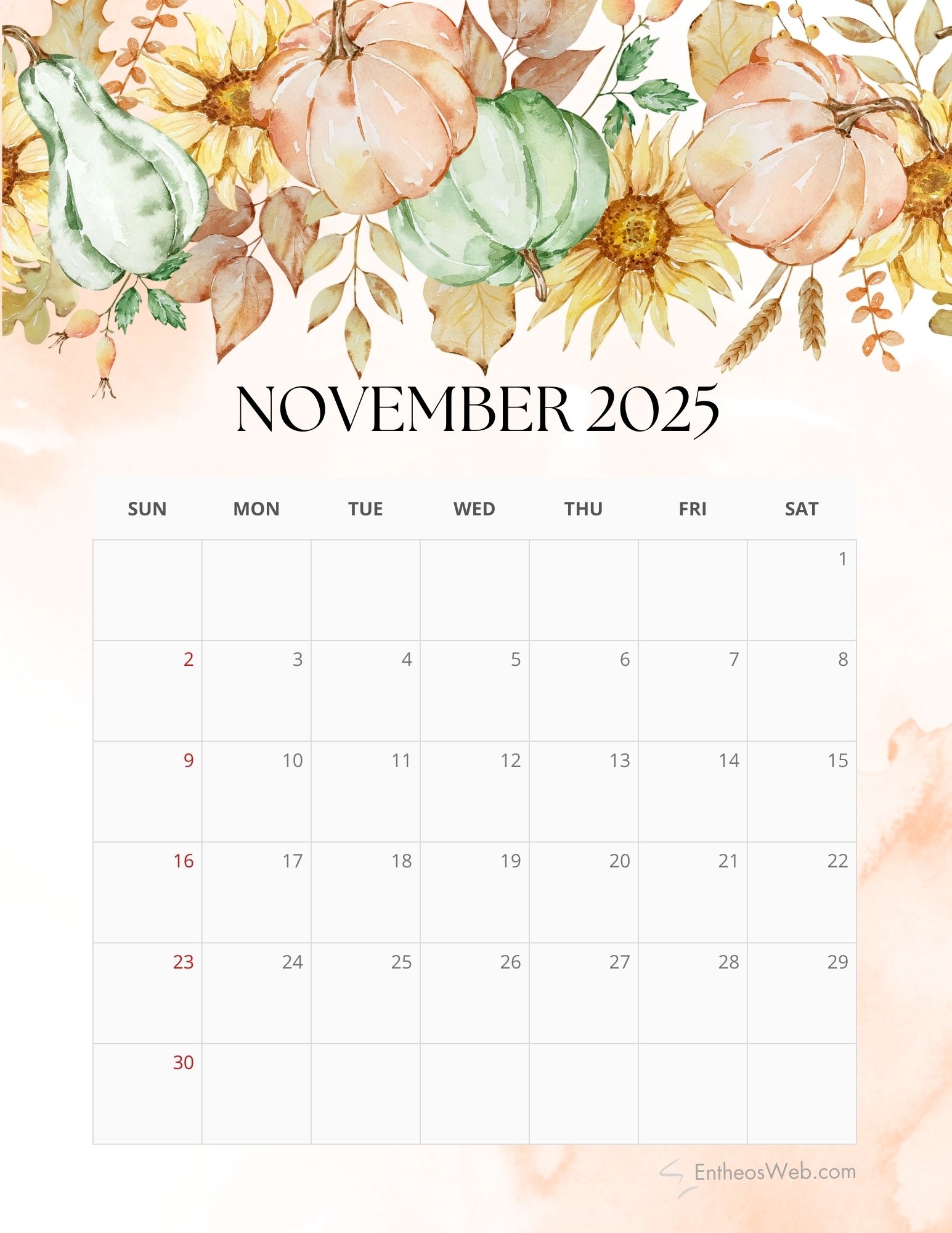 Calendar November 2025 Printable Free