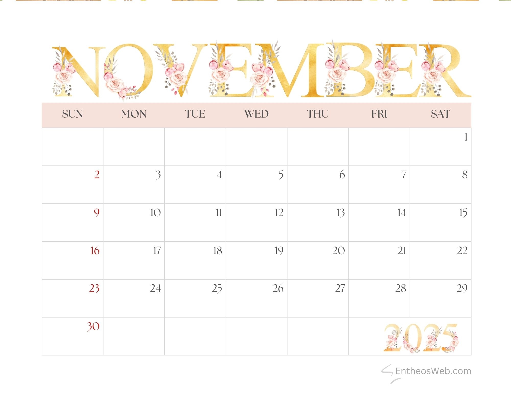 Free Printable Calendar For November 2025