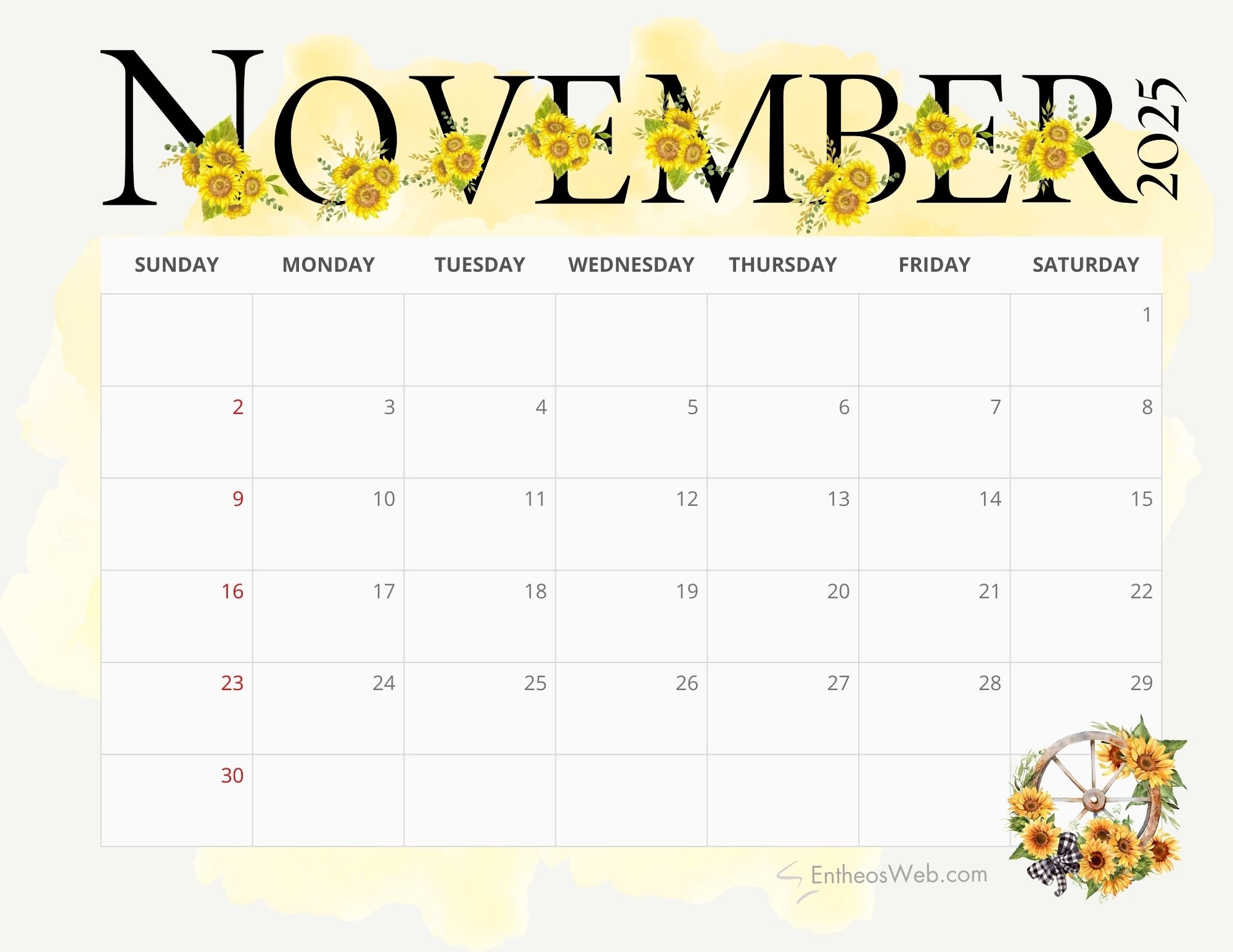 November 2025 Monthly Calendar Printable