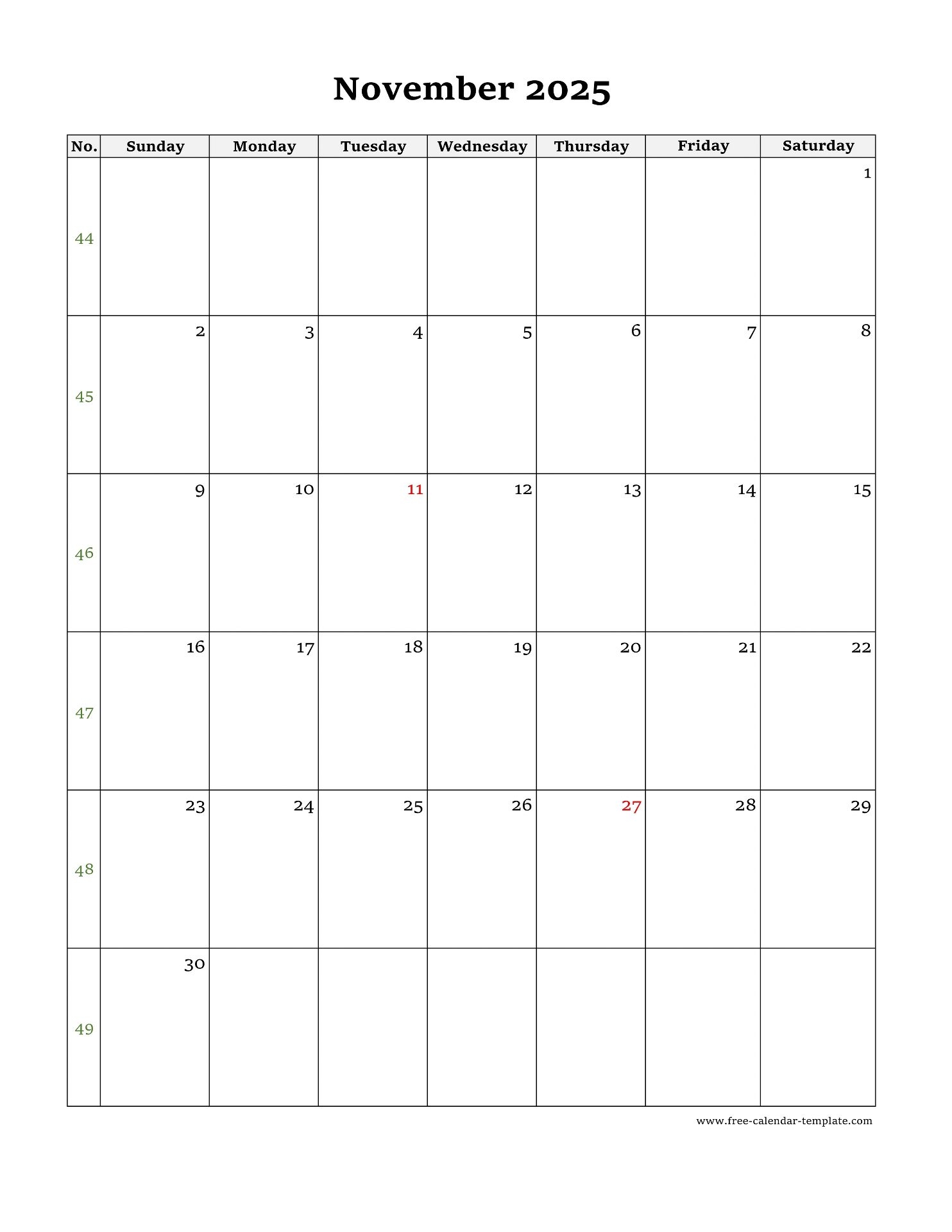 November 2025 Free Calendar Tempplate Free calendar template