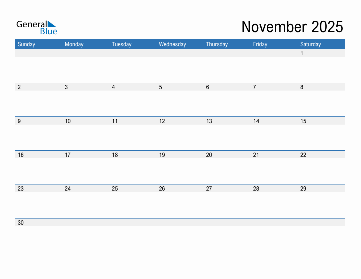 Blank Calendar Nov 2025 Printable